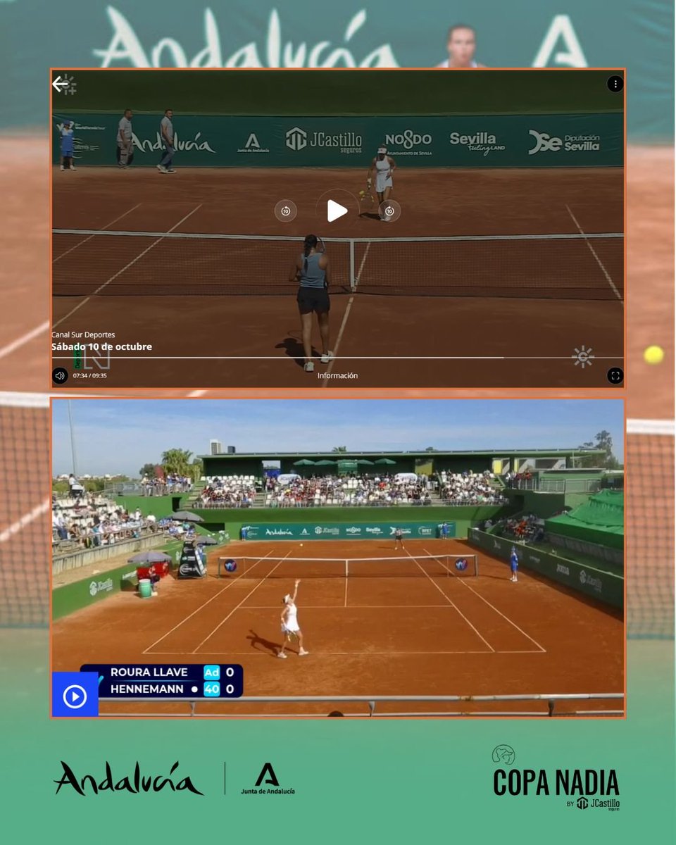 copanadiatenis's tweet photo. LA JUNTA DE ANDALUCÍA CON EL TENIS PROFESIONAL

Contribuye al desarrollo de torneos profesionales como la 10ª Copa Nadia by JCastillo Seguros, que ha reunido en Sevilla | Andalucía a jugadoras de 10 países

GRACIAS
💚 Juntos somos más fuertes

#copanadia @DeporteAND @mariolarus8 https://t.co/qytBXBwnVP