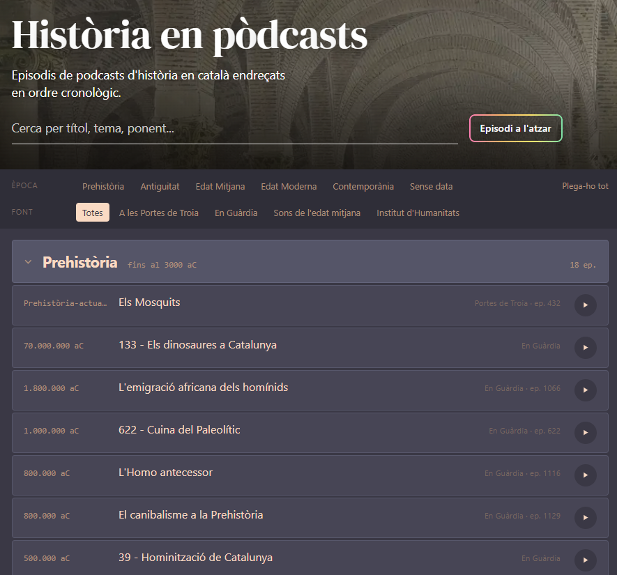 marc_sogues's tweet photo. Aquest cercador de pòdcasts d'història en català és una absoluta meravella i un recurs pedagògic de primera magnitud per a estudiants i docents de l'àmbit de les humanitats. Visiteu-lo i compartiu-lo, perquè pot interessar a molta gent! 
👇
https://t.co/Qqf8fK6Rwe https://t.co/KSxoLGabDl