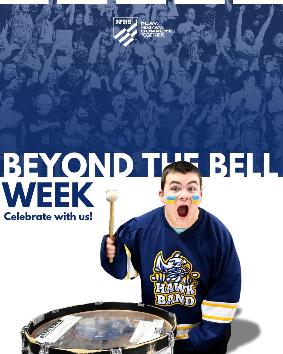 NFHS_Org's tweet photo. It’s #BeyondTheBellWeek! 🎭 🎨 🎙️

From the stage to the field to the band room, art studio, and everywhere in between, high school activities give students the chance to find their people, discover what they love, and grow into who they’re meant to be. 

Let’s celebrate the programs that help students shine beyond the classroom! 

#BeyondTheBellWeek