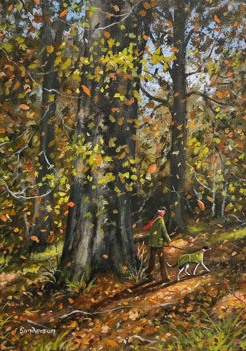 helen_warlow's tweet photo. Steve Sanderson Lancashire artist 
Walking his faithful hound  through the seasons in all weathers 
If we have a dog we probably do the same
Max does love his walk.   
@helen_warlow 
#Art https://t.co/nCjcedU7uG