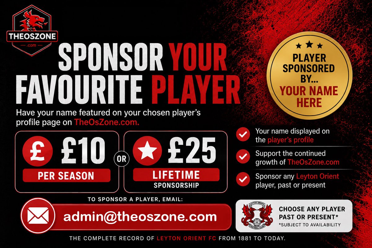 TheOsZone_'s tweet photo. Enjoy what you see on The O’s Zone?

Why not help support the website &amp; keep it growing by sponsoring your favourite O’s player?

Your support helps cover our running costs &amp; keeps the site going!

Interested? Email admin@theOsZone.com

https://t.co/yifEzxSfIs

#LOFC #TheOsZone https://t.co/vVrOWDWK7l