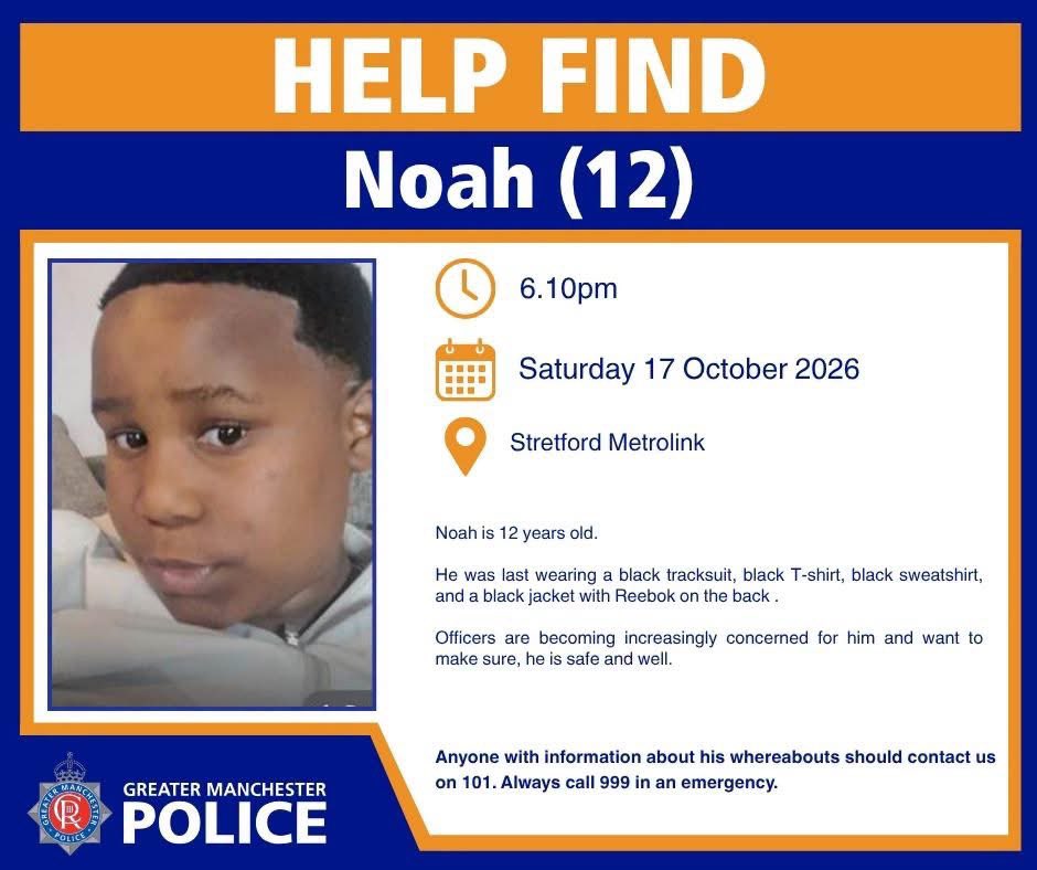 AboutMcr's tweet photo. Police in Trafford are urgently looking for these three 12 and 13 year olds last seen at Stretford Metrolink stop late yesterday evening https://t.co/oFSZcILDjf