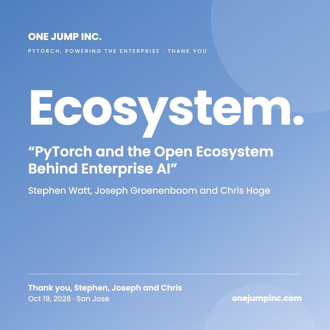 onejumpinc's tweet photo. Thank you Stephen Watt (@RedHat, PyTorch Board) for opening PyTorch, Powering the Enterprise, and Joseph Groenenboom (@RedHat) and Chris Hoge (@nvidia) for “From Models to Business Value: Navigating the PyTorch Ecosystem.” @PyTorch https://t.co/ZBdXWxEc3W