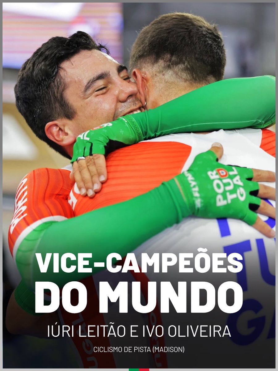 COPPORTUGAL's tweet photo. Mais 𝗛𝗜𝗦𝗧𝗢́𝗥𝗜𝗔 para Portugal 🤯

Iúri Leitão e Ivo Oliveira conquistam a primeira medalha na prova de Madison em Mundiais de Pista 🥈🙌

Portugal detém agora o título Olímpico e as pratas no Mundial e Europeu 

#EquipaPortugal https://t.co/1IXlje8PKY