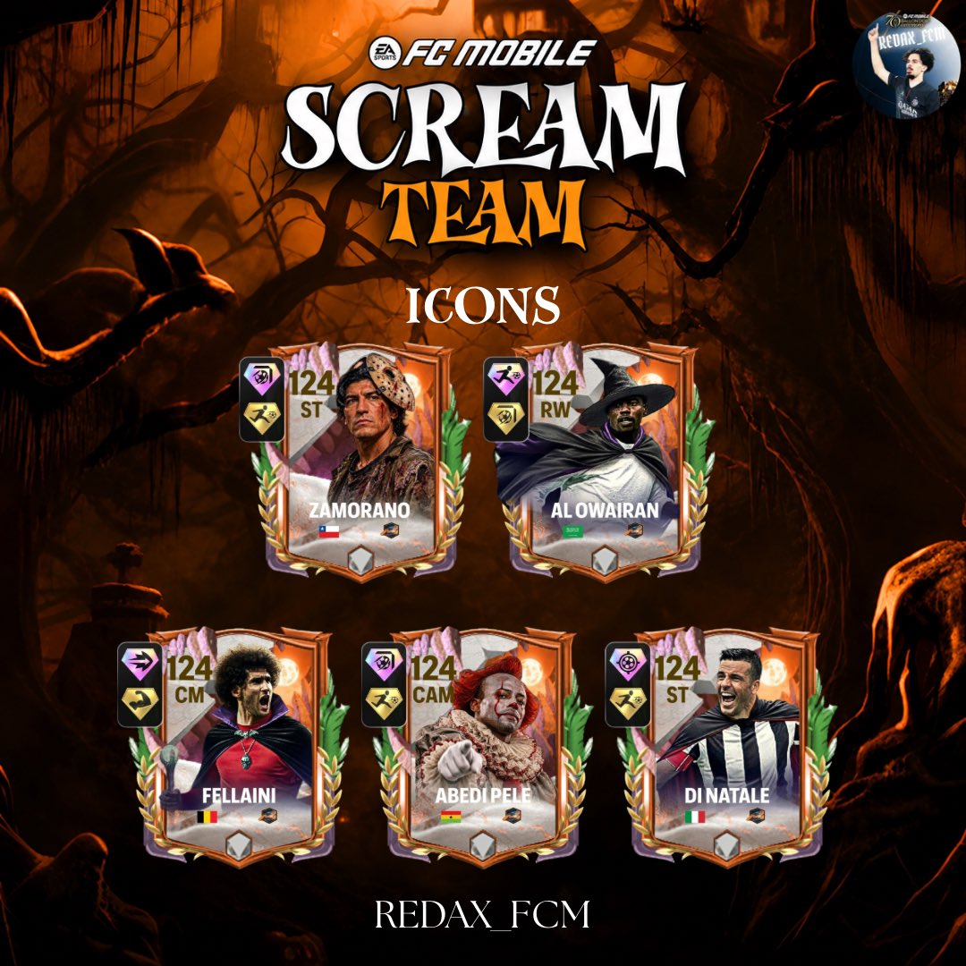 REDAX_FCM's tweet photo. ๐๐ป SCREAM TEAM ICONS CONCEPT! ๐งโโ๏ธ๐ฅ
A spooky side event will be coming to FC Mobile on 29 October! ๐๐
โ ๏ธ IMPORTANT: This is just a concept made by REDAX_FCM.
๐ Which Icon would you love to see in this event?
Let me know in the comments! ๐ฌ๐ฅ
#FCMobile #ScreamTeam #Icons https://t.co/X17Wu2amIm
