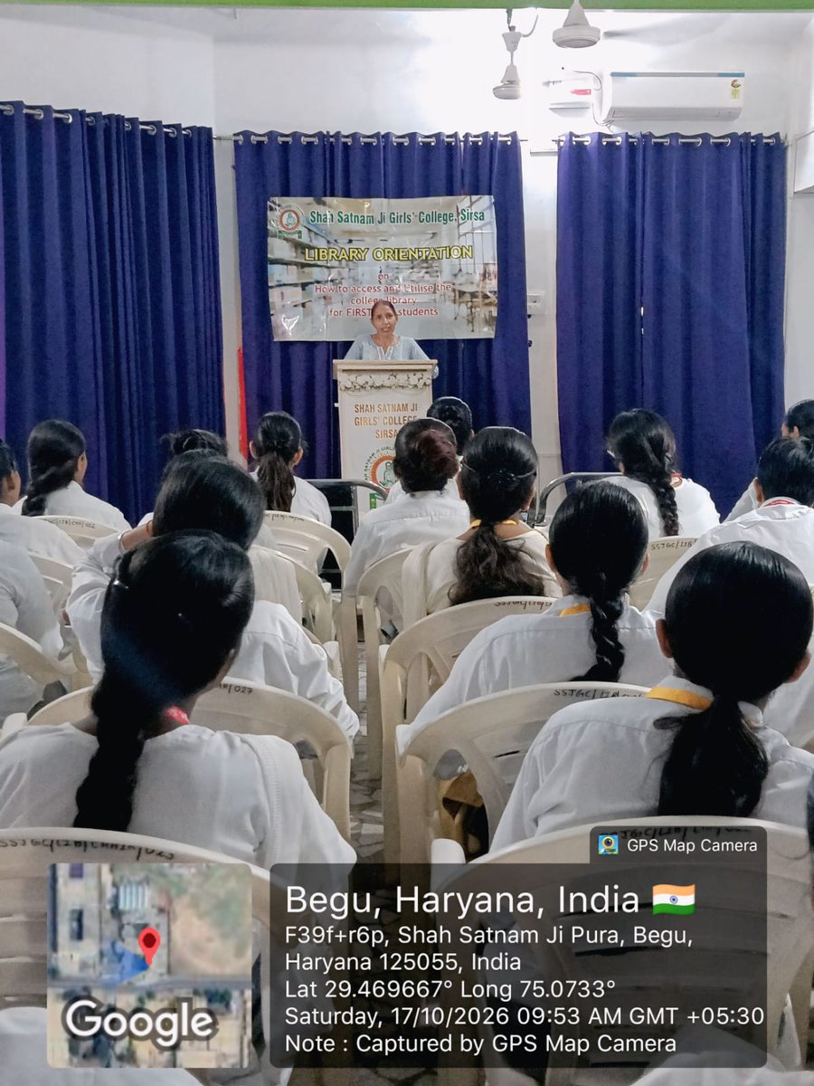ssjgcsirsa1997's tweet photo. The Library Department of Shah Satnam Ji Girls’ College, Sirsa, organised a #UserOrientation Programme on 17.10.2026 to familiarise students with the library’s resources, facilities and services, and to encourage their effective utilisation for academic learning and research. https://t.co/Nghxkm4E9t
