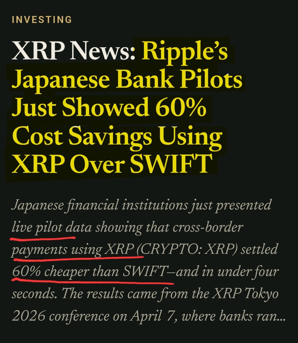 ChartNerdTA's tweet photo. 🇯🇵 While Japan is busy piloting stablecoin payments, previous Japanese bank pilots in Tokyo showed 60% cost savings using $XRP over SWIFT, settling in under 4 seconds 👇🏼 https://t.co/dbLqZuHyBi