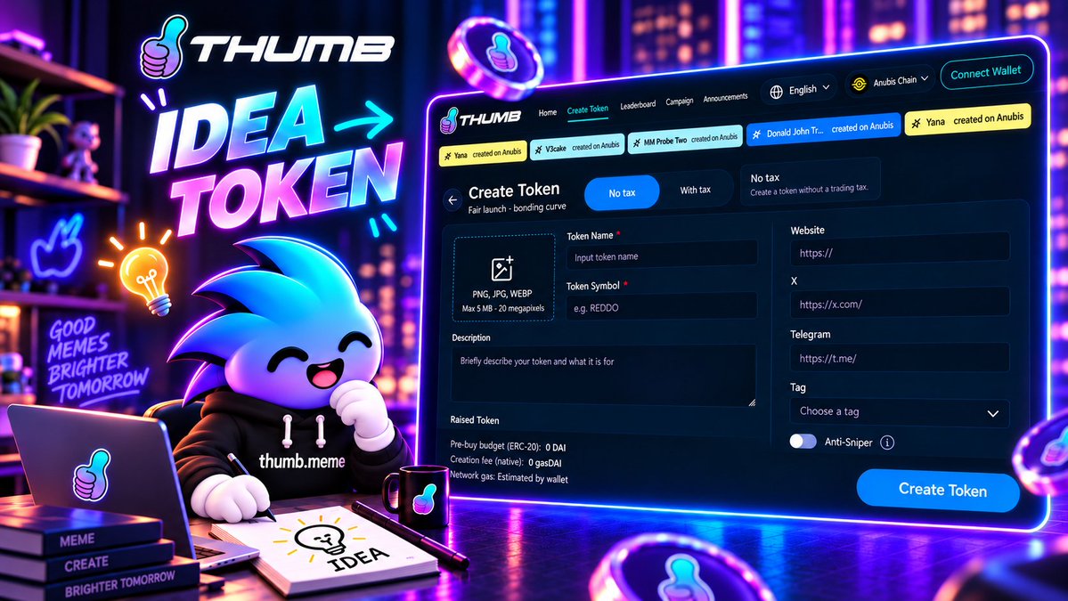 ThumbLaunchpad's tweet photo. Got an idea?

Turn it into a token with https://t.co/vVxnwHQvo8.

Just create and launch on Anubis. 👍

#thumbmeme #AnubisChain #Meme https://t.co/f3v9WVeEl6