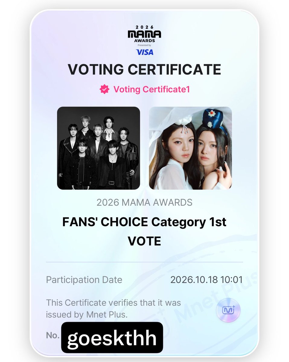 goeskthh's tweet photo. 🚨 POR QUÉ NO LAS VEO HACIENDO RUIDO SOBRE ESTO??? EL DÍA YA REINICIÓ, VAMOS POR ESE TROFEO😭🔥🙏🏻

— Meta: 100 certificados de votación, COMENTA👇🏻

VOTE FOR BTS ON MAMA AWARDS 2026 
BTS FOR FANS CHOICE MALE MAMA AWARDS 
#VoteForBTSonMAMA2026 
#BTSForFansChoiceMaleMAMA2026 https://t.co/SMMlzMwCjh