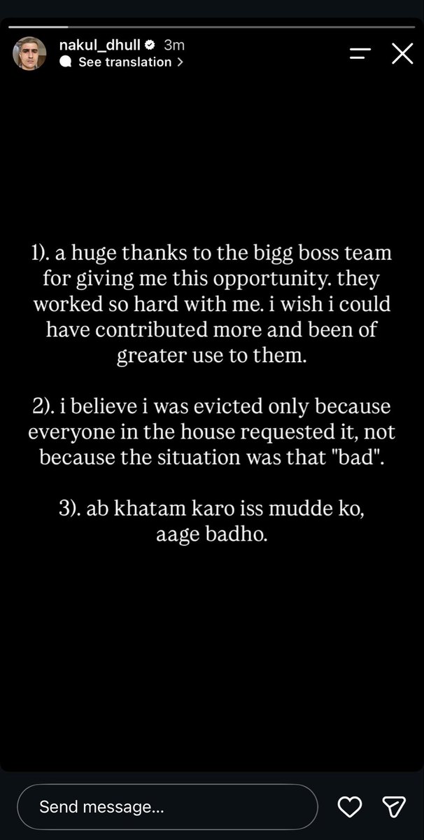 SK35_H's tweet photo. #NakulDhull lastest insta story ! 
He is not coming back 😔🙂❤️

#Biggboss20 is over for me !
#BiggBoss #BB20 https://t.co/Eno2pD2B4M