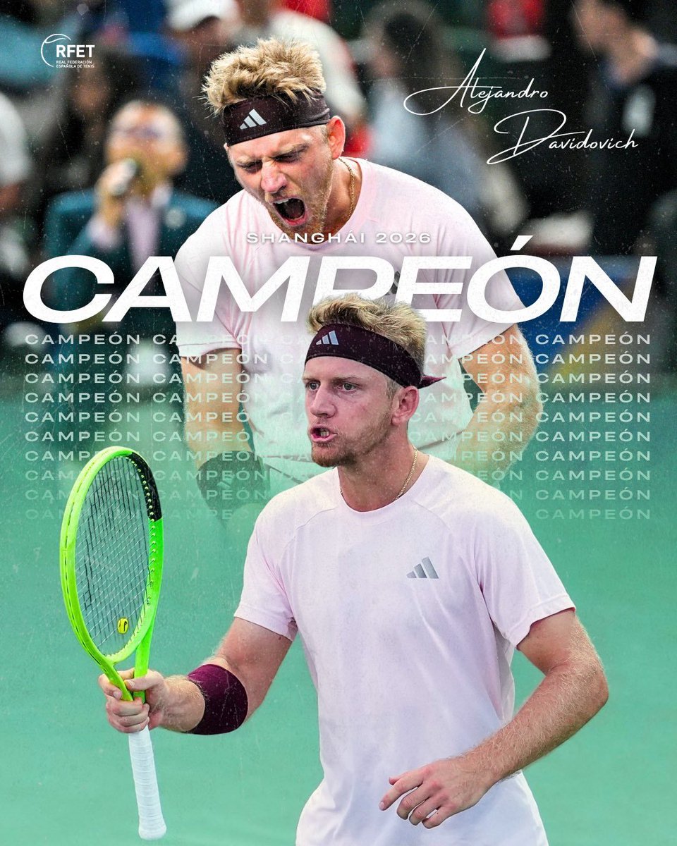 manuel19621119's tweet photo. ¡Enhorabuena! a Alejandro Davidovich Fokina ¡Tras salvar un punto de partido en la tercera ronda, derrota a Jodar y se lleva el título! 

CAMPEÓN MASTER 1000 SHANGHAI @SH_RolexMasters 2026. FOKI EL GUERRERO 😤🏆 

#RolexShanghaiMasters
#AlejandroDavidovich
#China🇨🇳 https://t.co/H9eM6Jiop5