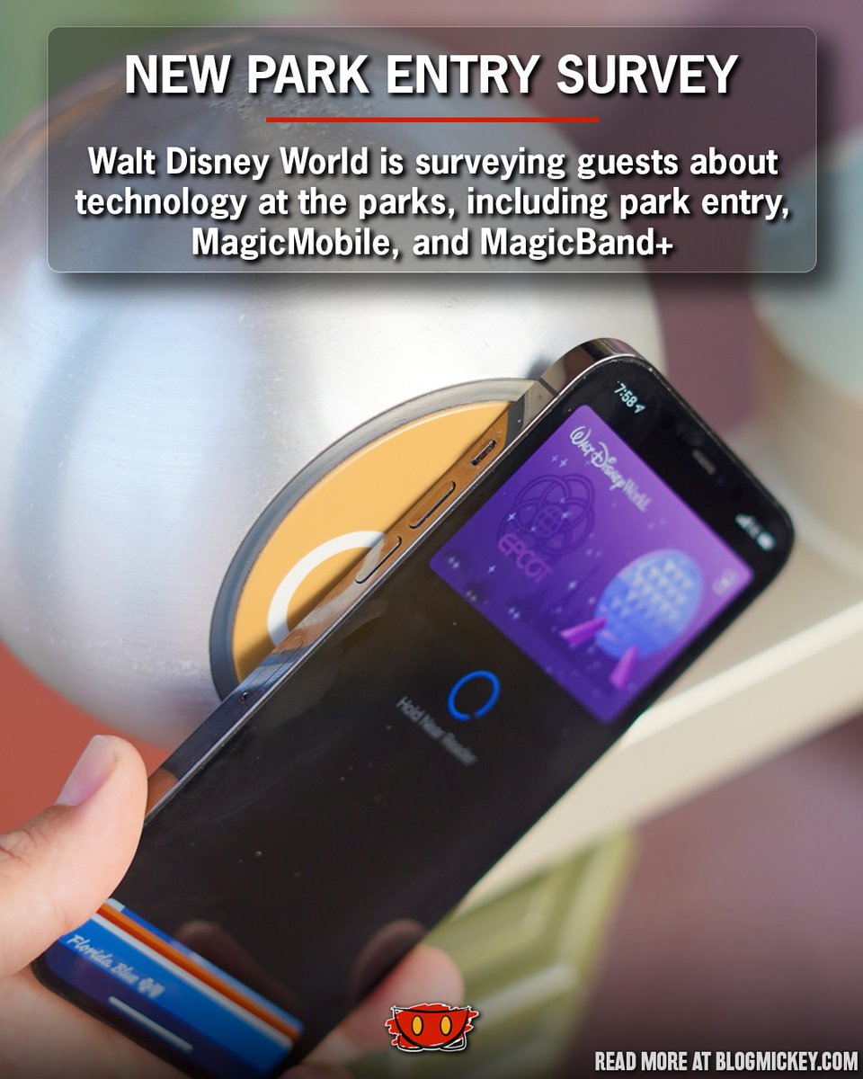 Blog_Mickey's tweet photo. Walt Disney World is surveying guests about using technology in the theme parks, including questions about park entry, MagicMobile, and MagicBand+, amid rumors of changes on the horizon

🔗 https://t.co/ITIfnUZBy6 https://t.co/TP0Z0pqRca
