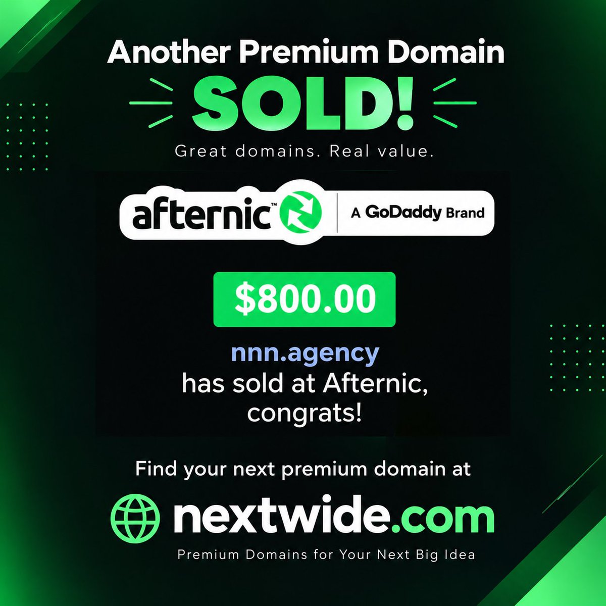 mrbrahimfilali's tweet photo. الحمد لله الذي بنعمته تتم الصالحات 🤲🏻 
 
🎉 SOLD for $800! 💰

🏆 https://t.co/hH3kHpKfX0 sold through @Afternic after 8 months!

🌐 Find your next premium domain at 👉 https://t.co/EmAt7fx2Ye

#DomainNames #DomainSales #Afternic #NextWide
@mrkehel
@kasmiyouness1
@Godzilladn 👀 https://t.co/dP3b9lDWlR
