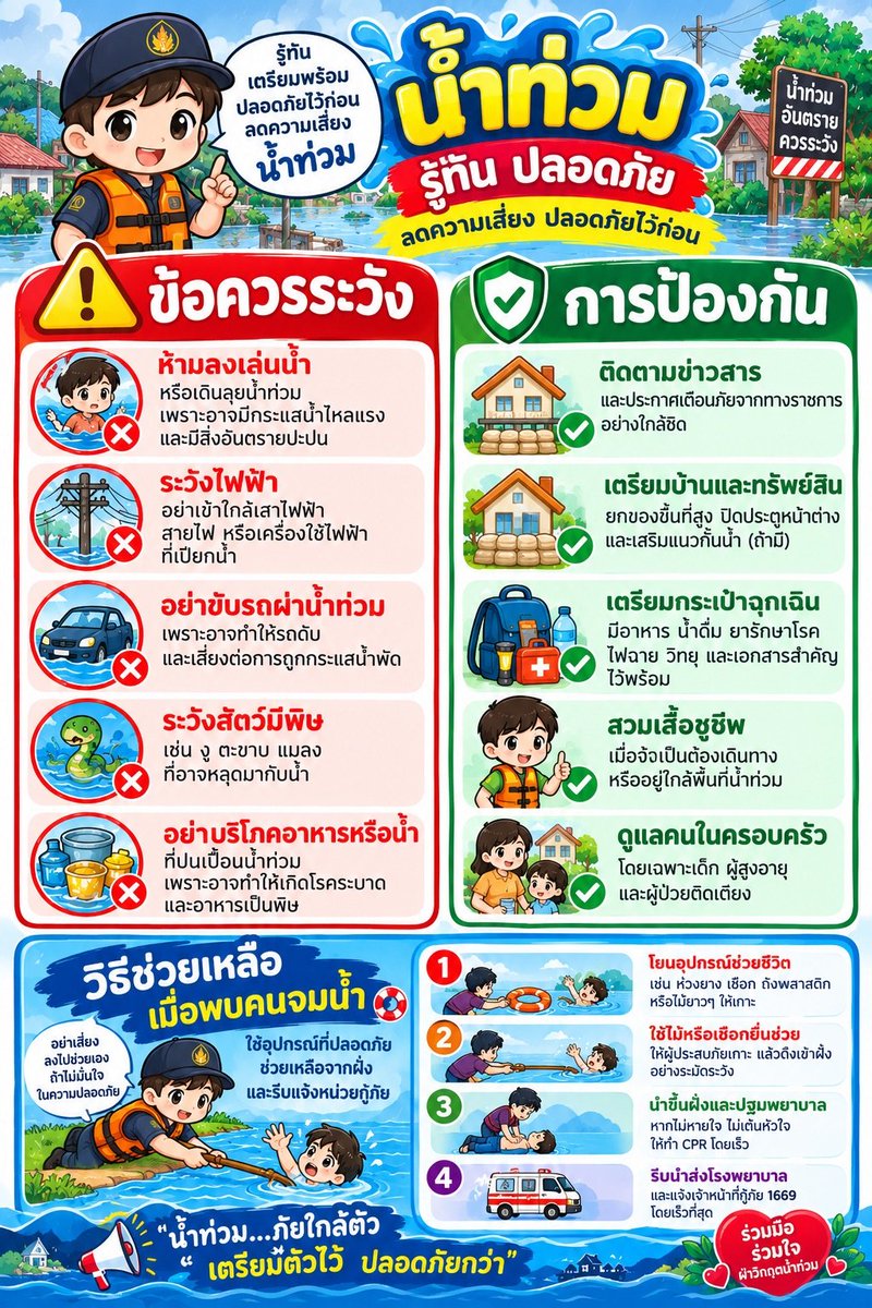 Sf401401's tweet photo. รู้ทัน​ เตรียมพร้อม​ ปลอดภัยไว้ก่อน​ ลดความเสี่ยงน้ำท่วม
ด้วยความเป็นห่วงและหวังดีจาก​ ชุดสันติสุขที่​ 401 https://t.co/hSoWif41at