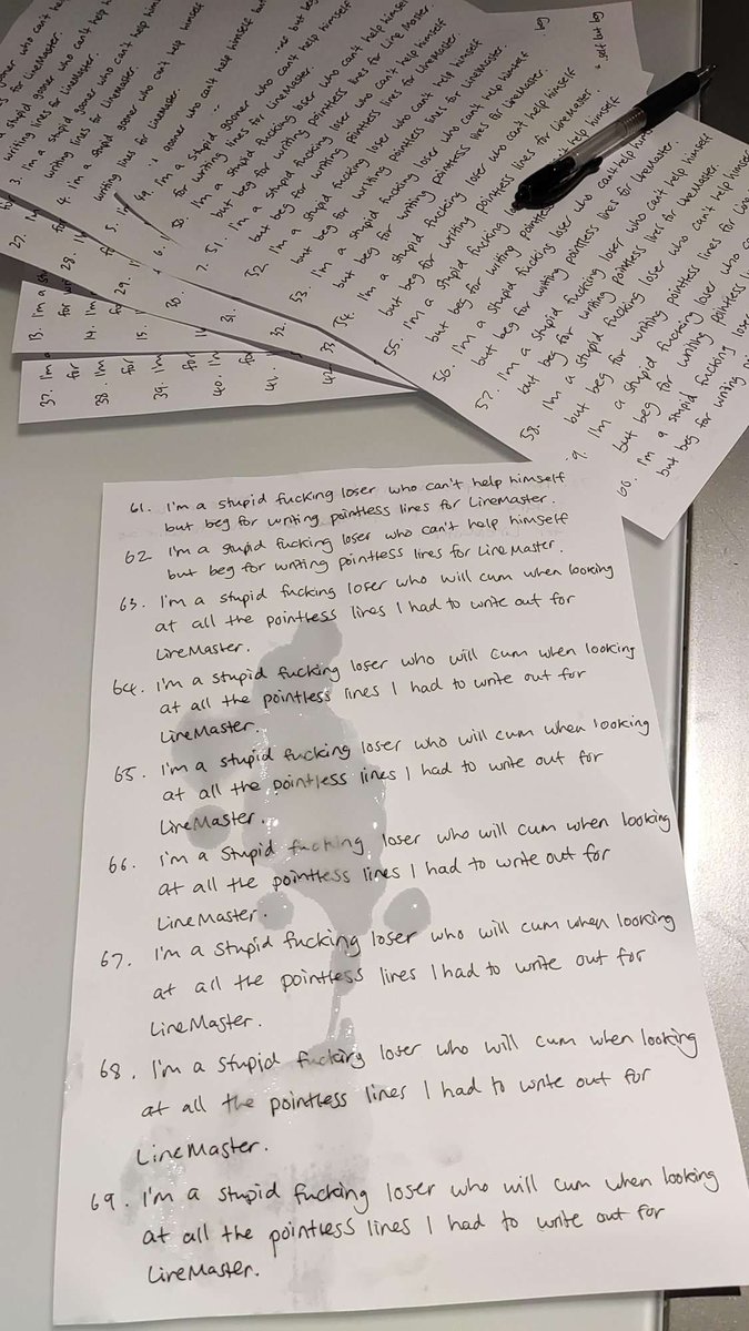 ControlledSlave's tweet photo. Required jizz-nut-dispensing.
Experimenting with a linefag to cum on his lines after a given line. 
Then, when he cums on them, he must immediately continue, diligently working on the task until the task is completed. 
It'll be fun to know his post-nut attitude toward his lines. https://t.co/Bv7kr0pYTv