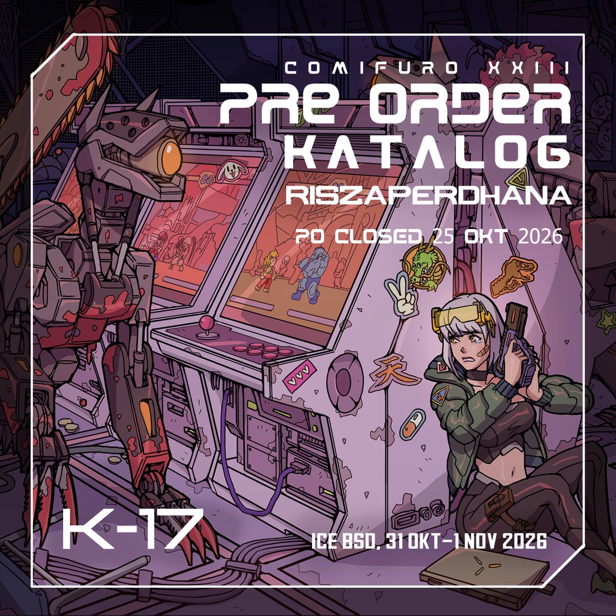 heydhana's tweet photo. Pre Order untuk #comifuro23 is open! 

Dapatkan harga khusus untuk pre order. Booth Riszaperdhana (K17) . 

Pre order ditutup tanggal 25 oktober 2026.

Silakan DM bila tertarik. 

Terima kasih! 

#comifuro #comicfrontier #comifurocatalogue #cyberpunk https://t.co/iDlLB8pjrn