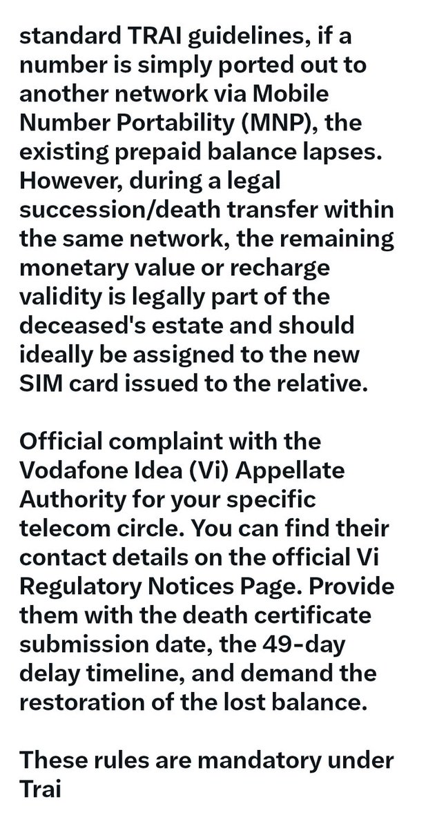 advocatejaydee1's tweet photo. @TRAI @pib_comm @Officejmscindia Legal team of Vodafone Idea limited Mumbai are not competent as well they don't understand what is Legal heirship Certificate and not competent to be appointed in Corporate sector it means legal heirs are entitled of estate of deceased how can they forefited recharge https://t.co/B6sos0p7iM