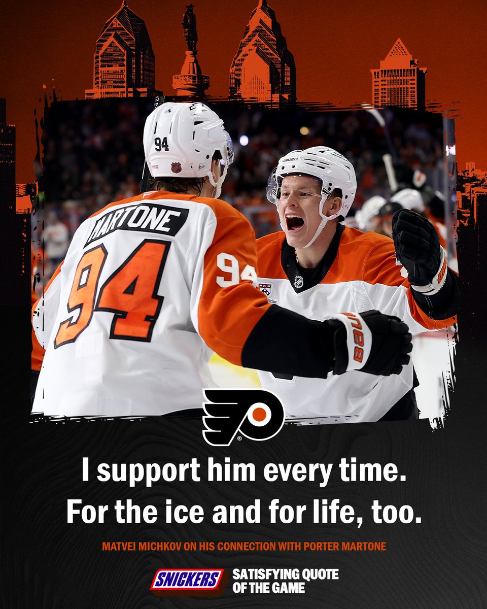 NHLFlyers's tweet photo. Brotherly Love.

#LetsGoFlyers | @SNICKERS https://t.co/3cNHKjfT0l