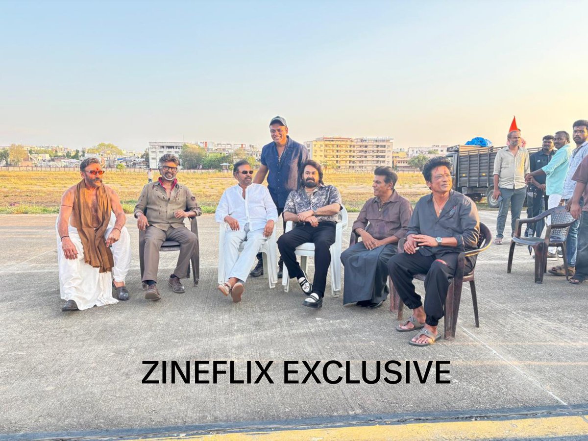 Zineflix's tweet photo. @zineflixofficial EXCLUSIVE PIC! 

FRAME AH PARUNGO JI! 🔥🔥🔥🔥🔥🔥

#JAILER2 CLIMAX SHOOT 🧨🧨🧨🧨🧨

#RAJINI #MOHANLAL #SJSURIYA #Jackieshroff #shivarajkumar https://t.co/FxbdbM0pj8