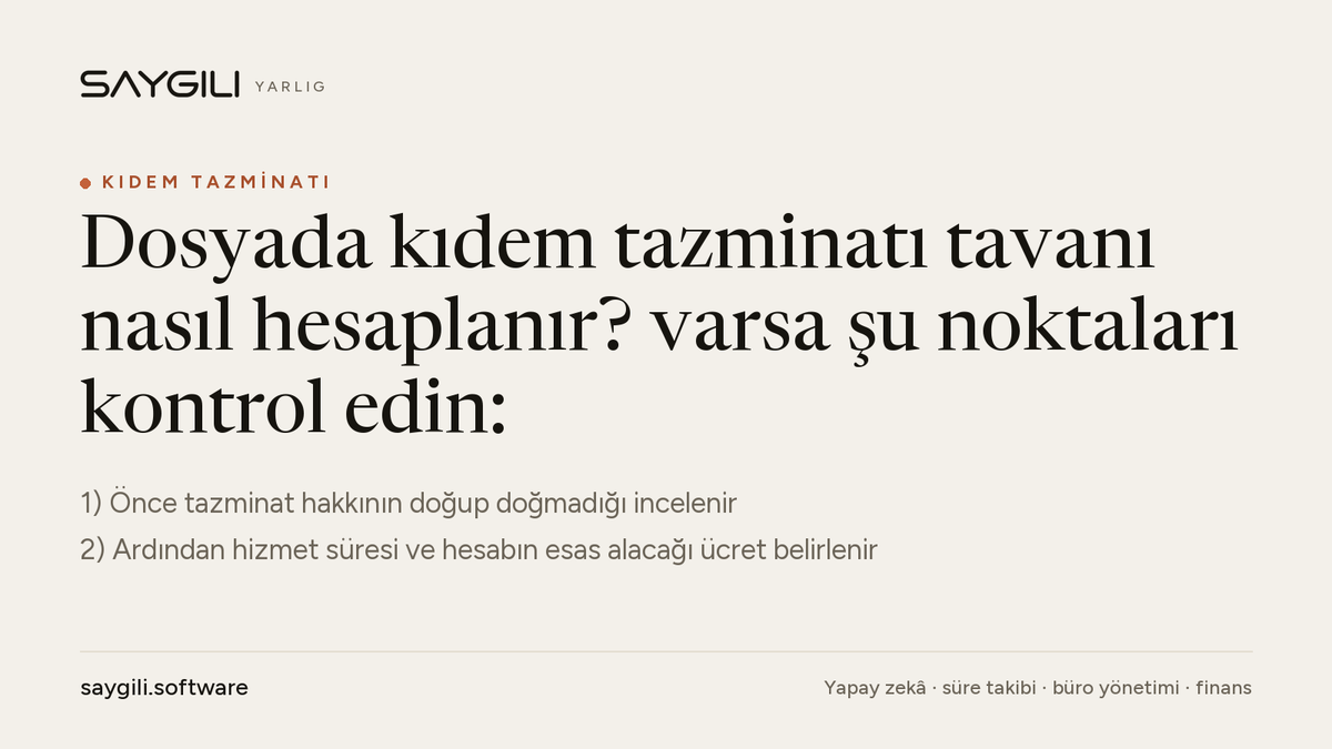 YarligAI's tweet photo. Dosyada kıdem tazminatı tavanı nasıl hesaplanır? varsa şu noktaları kontrol edin:

1) Önce tazminat hakkının doğup doğmadığı incelenir
2) Ardından hizmet süresi ve hesabın esas alacağı ücret belirlenir

#KıdemTazminatı https://t.co/a9cQafcJdi