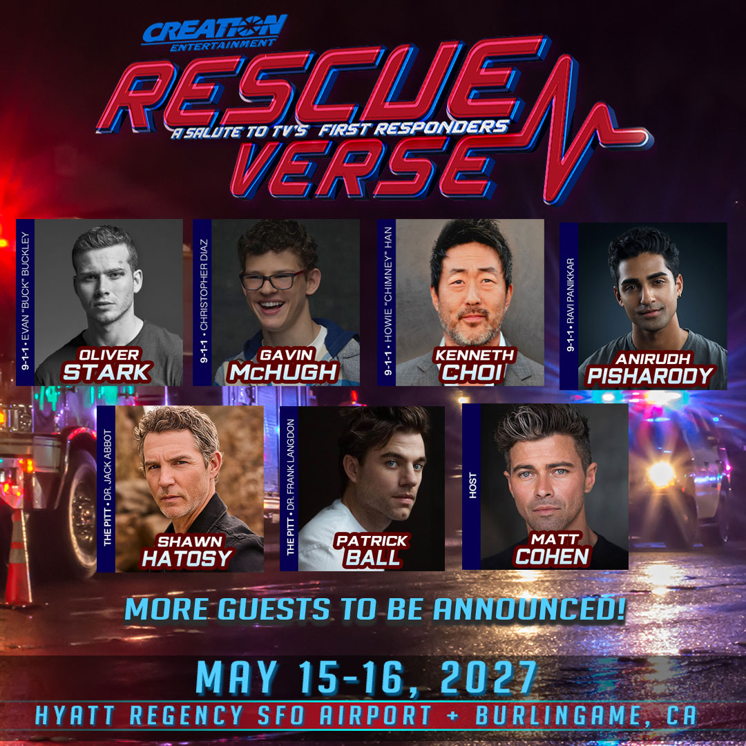 CreationEnt's tweet photo. RescueVerse: A Salute to TV's First Responders is heading to the San Francisco area from May 15-16, 2027!

Get the chance to see some of your favorite actors from #911onABC and #ThePitt, with more guests to be announced soon!

There are Q&A panels, photo ops, meet-and-greets, autographs, and more!

Grab your tickets now; you won't want to miss it: https://t.co/bimzHcLakL