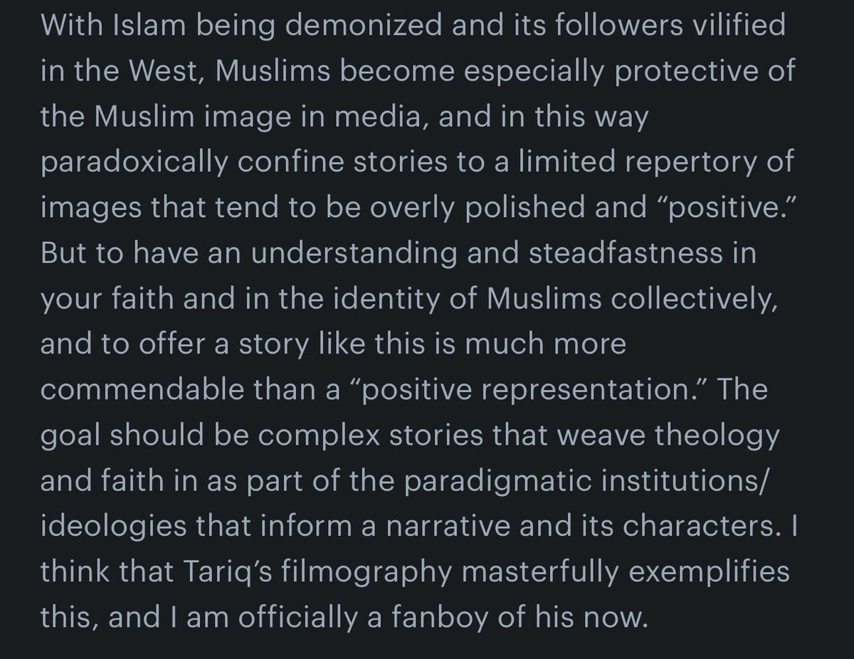 NotoriousZahra6's tweet photo. Briefly touched on this in my review of Your Mother x3. Protectiveness over the Muslim image in media is understandable, but is misplaced when demanding strictly polished and “positive representations.” It becomes counterproductive in that it further limits Muslim narratives. https://t.co/EikjLHfE3Y