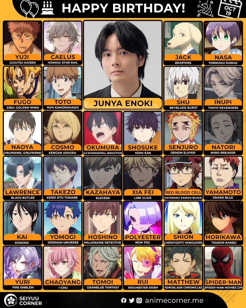seiyuucorner's tweet photo. Happy birthday Junya Enoki!  🎉 

Let's wish Enojun all the best @enojunjunjun 

#JunyaEnoki #榎木淳弥 #榎木淳弥生誕祭2026 https://t.co/N2rIRL2VMU