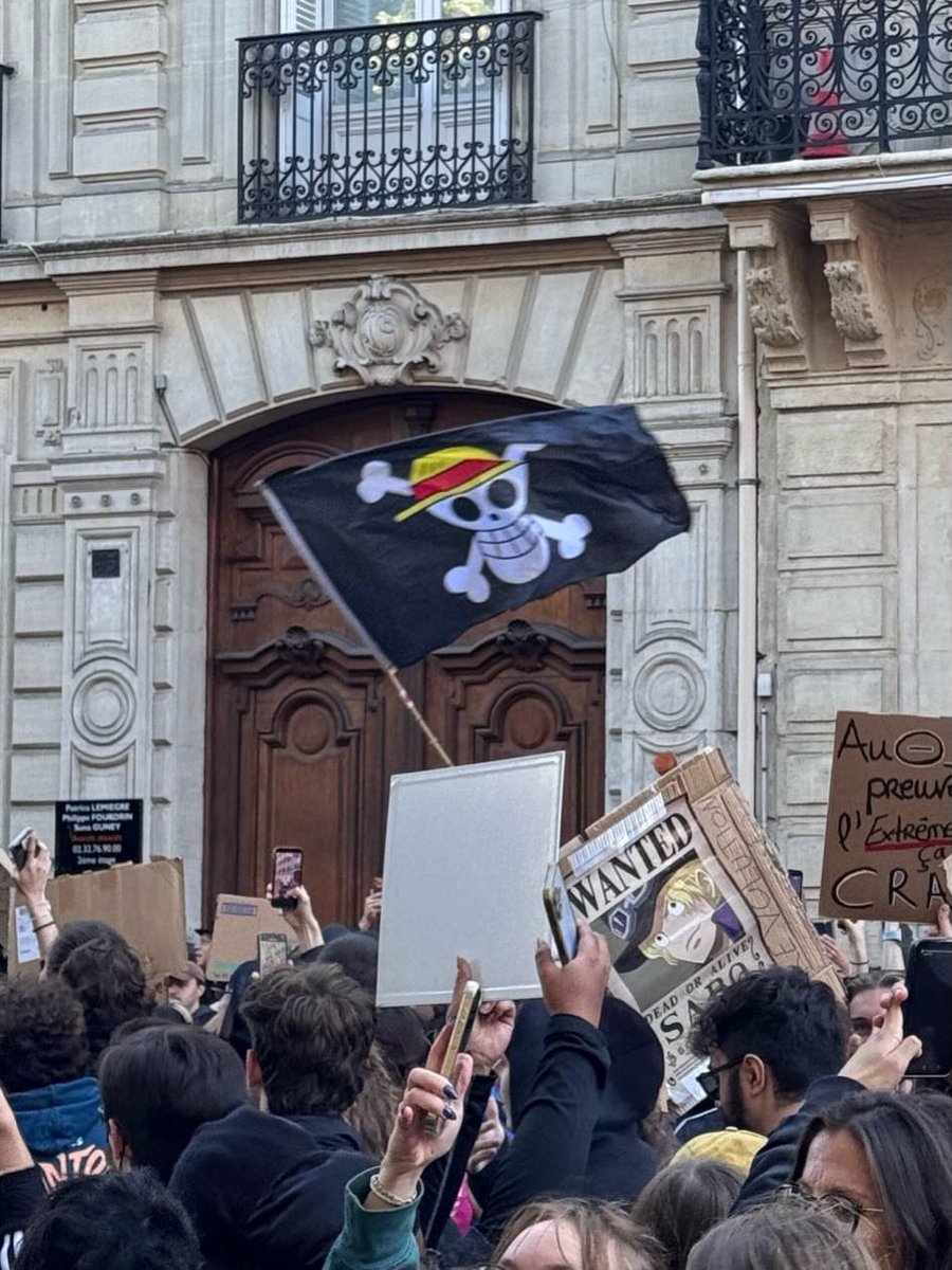 tiapiece's tweet photo. One Piece flag has become a symbol of protest in France 🇫🇷🏴‍☠️
#ONEPIECE https://t.co/aAbqMRjhJ1