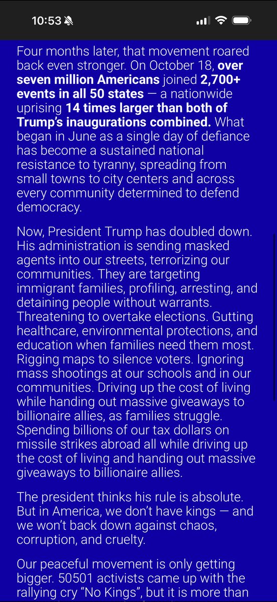 FVLAM's tweet photo. Like, I read the whole about section and it’s almost implying that as long as Trump and GOP do all their horrible things “democratically” it’s okay. 

Here are three real and tangible demands No King’s should make.

1) Abolish ICE
2) Tax The Rich
3) Universal Healthcare https://t.co/W3TrZu4rc0