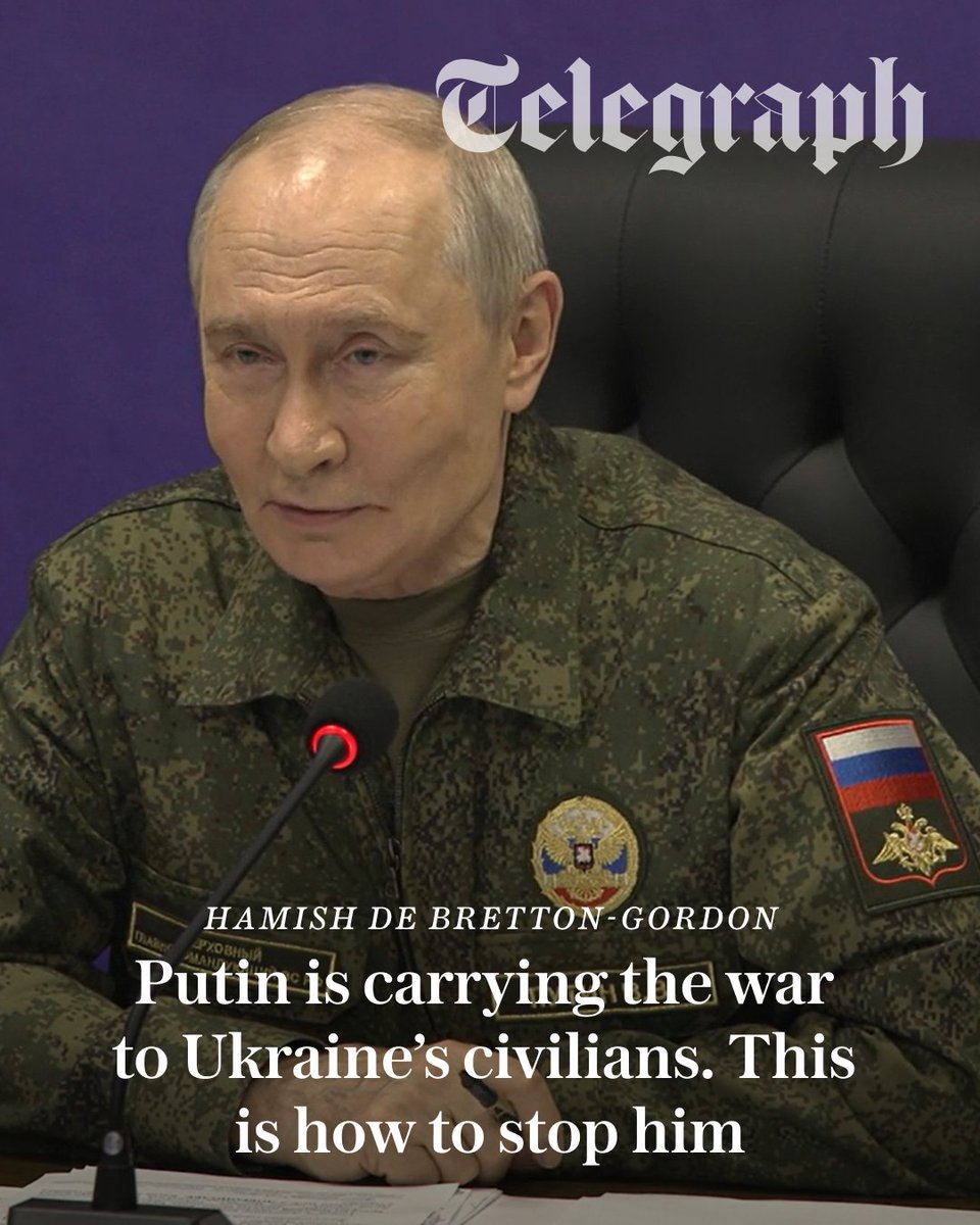 Telegraph's tweet photo. Vladimir Putin is targeting Ukraine’s civilians as his ground offensive falters, threatening to leave millions without heat, electricity and water this winter.
Hamish de Bretton-Gordon argues that Britain and France should consider using their air power to help defend Ukrainian cities from Russian missiles and drones.
🔗 https://t.co/O0qfbAYpNp