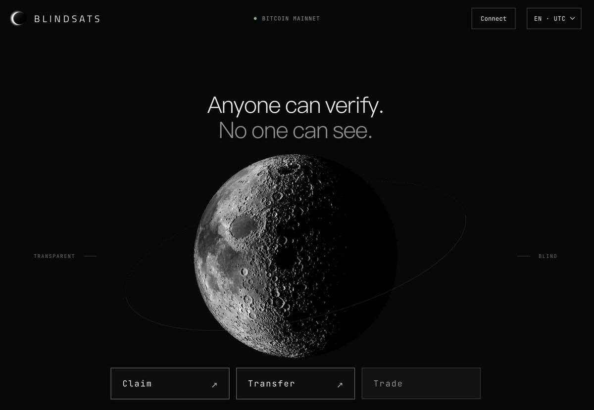 Sea_Bitcoin's tweet photo. BlindSats 是 9 月 26 号开始发射的，一个 BTC 协议上的山寨币。10 月 1 号看到群友发，当时正好在电脑前，打了一点，简要记录如下

BlindSats 想在不修改 Bitcoin 共识、不新建一条链的情况下，在 Bitcoin L1 上构建一套类似 Zcash 的隐私资产转账协议，其理念是 Anyone can verify. No one can see.

项目分为三步：

第一步，发行 BLIND 代币作为原生资产 (代币信息在后面)，积累初始用户形成社区，实现冷启动

✅ 10 月 1 日已完成 mint

第二步，利用零知识证明 (ZK), encrypted notes, Nullifier 等技术，让 BLIND 代币能实现隐私转账，包括隐藏发送方、接收方、金额，以及不同交易之间的关联关系等。Bitcoin 只负责发布和排序数据，不需要修改共识

✅ 10 月 14 号上线 claim 和转账功能，可实现公开、私密转账

第三步，让原生 BTC (sats) 本身，能无需信任地进入、退出这个隐私系统，实现 Bitcoin 原生隐私转账

⏳ 要让 BTC → Blind Sats → BTC，就需要一个 peg-in / peg-out 的桥；这个桥如何设计，目前还没有最终答案。团队讨论了 Federation、BitVM2、covenant、PIPE、statechain 等方案，承认这些方案各自存在一些问题，因此 Blind Sats 是需要克服技术问题的未来工作

关于 Blind 代币，基础信息如下：

◦ 代币 ticker：$BLIND

◦ 总量：21,000,000 枚，共 21,000 次 (张) mint，每次 (张) 1,000 枚代币

◦ Mint 方式：支持用 BTC, BRC-20 的 Ordi, Runes 协议的 Dog 进行 mint

◦ 理论成本：第一次 mint $1.00，每增加一次 mint 则价格增长 +$0.01，因此最后一次是 $210.99。初始理论市值为 $2,225,895

◦ 实际成本：实际上，项目方共收了 0.26974696 BTC + 26,211.01 ORDI + 820,993 DOG，加上所有人 mint 过程中付出的 BTC 网络手续费，我预估总共不到 30 万刀

◦ 价格：目前场外 OTC 价格约 $0.18 每枚代币

◦ 交易平台：官方交易平台预计 10 月 21 号上线

◦ 钱包：还没有其它钱包支持 Blind 协议。查询余额、转移都要经过官网 BlindSats .com

◦ 开发者信息：匿名，也没有官方 𝕏

现在公开持有 BLIND 的地址接近 500 个 (共持有 13,020,992.7580 枚 BLIND)，可以从官网看到；私密持有的地址、代币数量，无法查看。

BLIND 代币可以公开 ⇆ 私密状态互转，不过成本有差异

◦ 私 → 私、公，以及公 → 私，都需要隐私证明，网络手续费较高，我试过，在 Fee rate = 1.00 sat/vB 的情况下，一次私密转账需要 $13 左右的 Bitcoin 网络手续费

◦ 公 → 公，不需要隐私证明，就是正常的 BTC 转账，便宜很多

今天看官网还有个细节，开发者 2023 年 3 月 4 号在 BTC 链上注册了 blind.sats 这个 ID，所以他在官网称这一天就完成了「立项区块」。

同样是协议，BRC-20 解决的是如何在 Bitcoin 上发行和转移同质化代币，Blindsats 尝试解决的是如何让 Bitcoin 上的资产转移 / 支付具备隐私性，这是一个新的方向。
