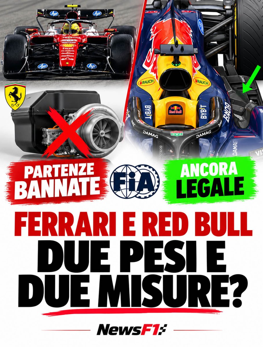 Graftechweb's tweet photo. 👇 https://t.co/OssA7h4XDb

🏎️ FERRARI E RED BULL: DUE PESI E DUE MISURE?

Una soluzione Ferrari sul turbo è stata fermata a inizio stagione, 

👇 Leggete l'articolo e diteci la vostra nei commenti!

#F1 #Formula1 #Ferrari #RedBull #FIA #NewsF1 https://t.co/ccYeQCpWiT