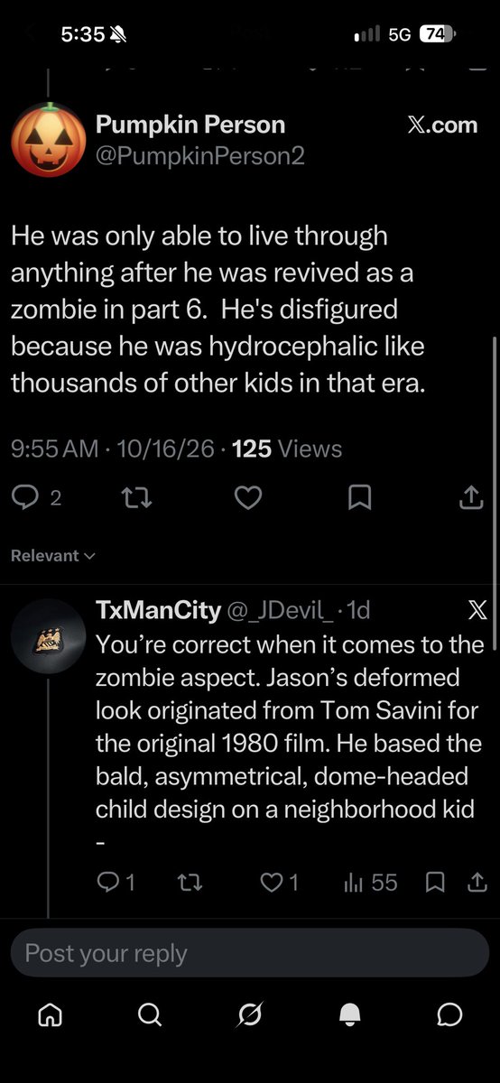 _JDevil_'s tweet photo. @evansolott The idiots who act like they own the franchise, wrote the lore and created the characters should be banned from society. I had one tell me that Jason was disfigured because he’s hydrocephalic. https://t.co/FHsjpItQuS