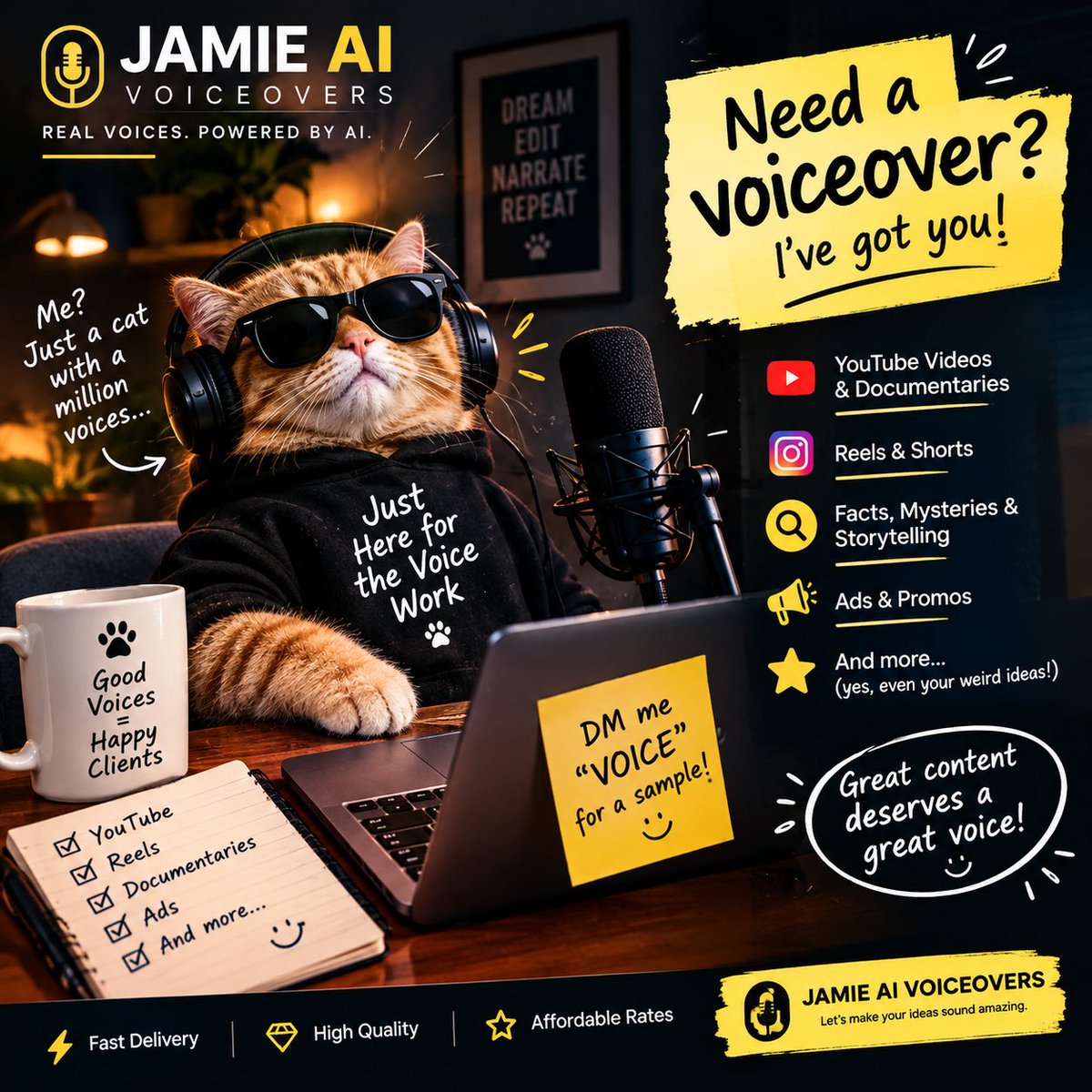jamie_artzz's tweet photo. Your video: 🔥🔥🔥
Your narration: 😴💤

Bro, let me help. 😂🎙️

Jamie AI Voiceovers for YouTube, Reels, documentaries &amp; more.

DM “VOICE” for a sample.

#AIVoiceover #ContentCreators https://t.co/MhxVTFP4XA