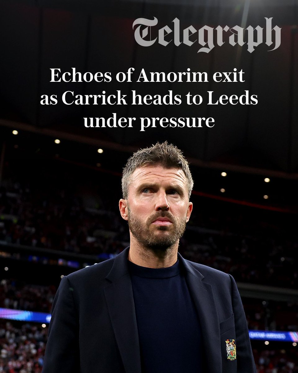 TeleFootball's tweet photo. A trip to Elland Road with the Manchester United manager under pressure and Jason Wilcox in the spotlight as director of football. Sound familiar? 

Michael Carrick could be forgiven for thinking he is walking in Ruben Amorim’s footsteps as he takes his side across the Pennines today. @TelegraphDucker reports ⬇️
https://t.co/uZFdMqSXMx