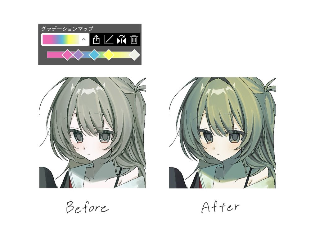 0_m1_0's tweet photo. この設定でグラデーションマップかけてブレンドモードを乗算にすると、手軽に平成の鬱ゲーみたいな雰囲気出せておすすめ https://t.co/Q9k3o9sbe9