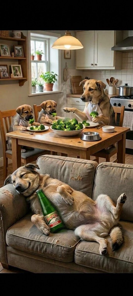 HappyLife2216's tweet photo. - Bey, hade yemek hazır gel brokoli pişirdim herkes sofraya.
+ hanım, ben aç değilim dışarıda kuru ekmek yedim. https://t.co/BWCuKLegC4