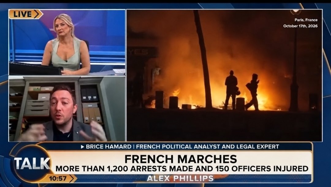 HamardBrice's tweet photo. En direct ce matin sur @TalkTV 🇬🇧 avec Alex Phillips @ThatAlexWoman pour expliquer au public britannique ce qui se joue derrière les violences en France : crise de l’autorité, radicalisation politique, échec de l’intégration et fragilisation de la cohésion nationale 🇨🇵 https://t.co/vRnfeGArfJ
