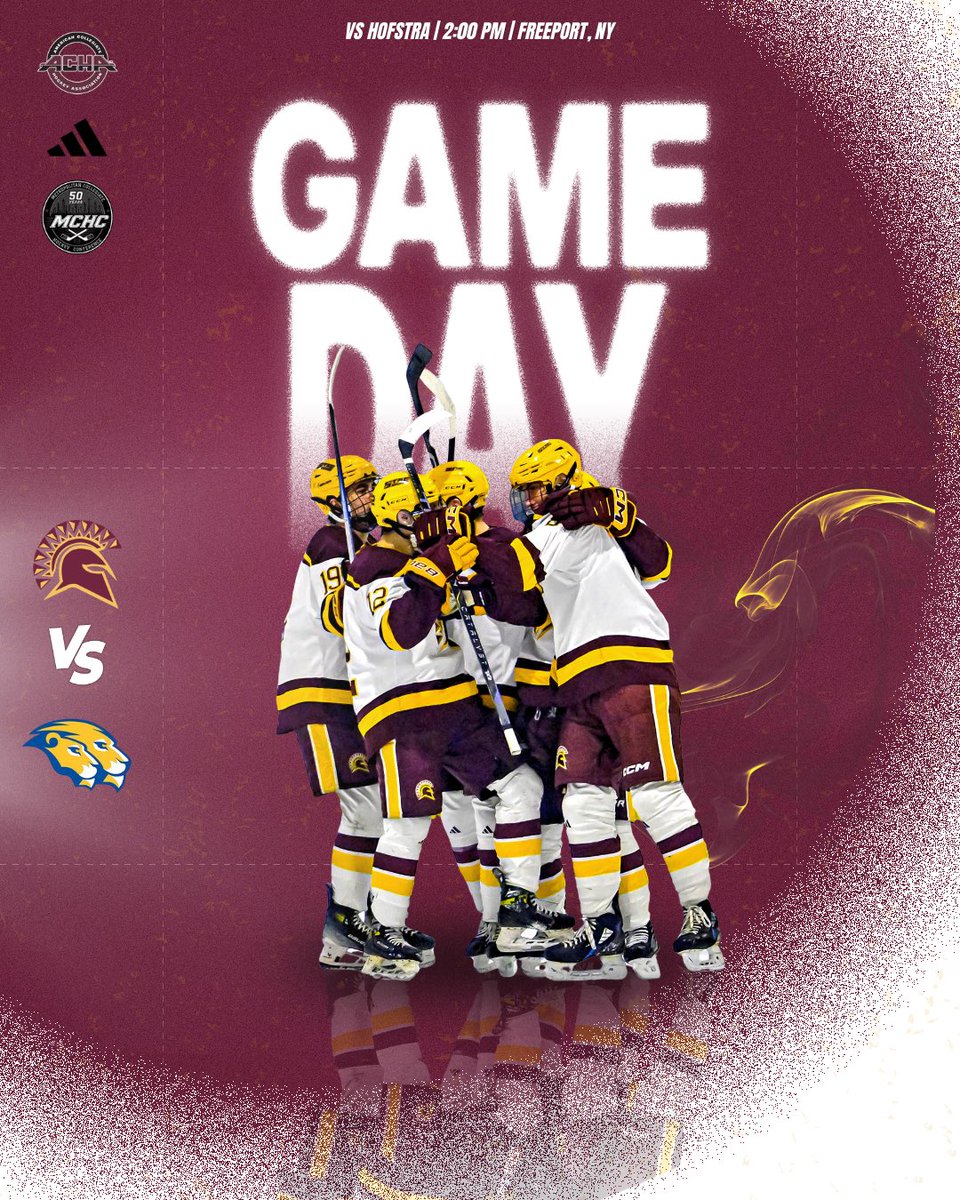 STAChockey's tweet photo. 🛡️⚔️ Sunday Matinee #longisland 

🕰️ 2pm
🆚 Hofstra University 
📍 Freeport Rec Center, Freeport, NY
💻 https://t.co/PKUJYk9Cs6 (Subscription required)
.
.
.
#ACHAM3 #College #MCHC #GoSpartans https://t.co/bjYg8jOogI