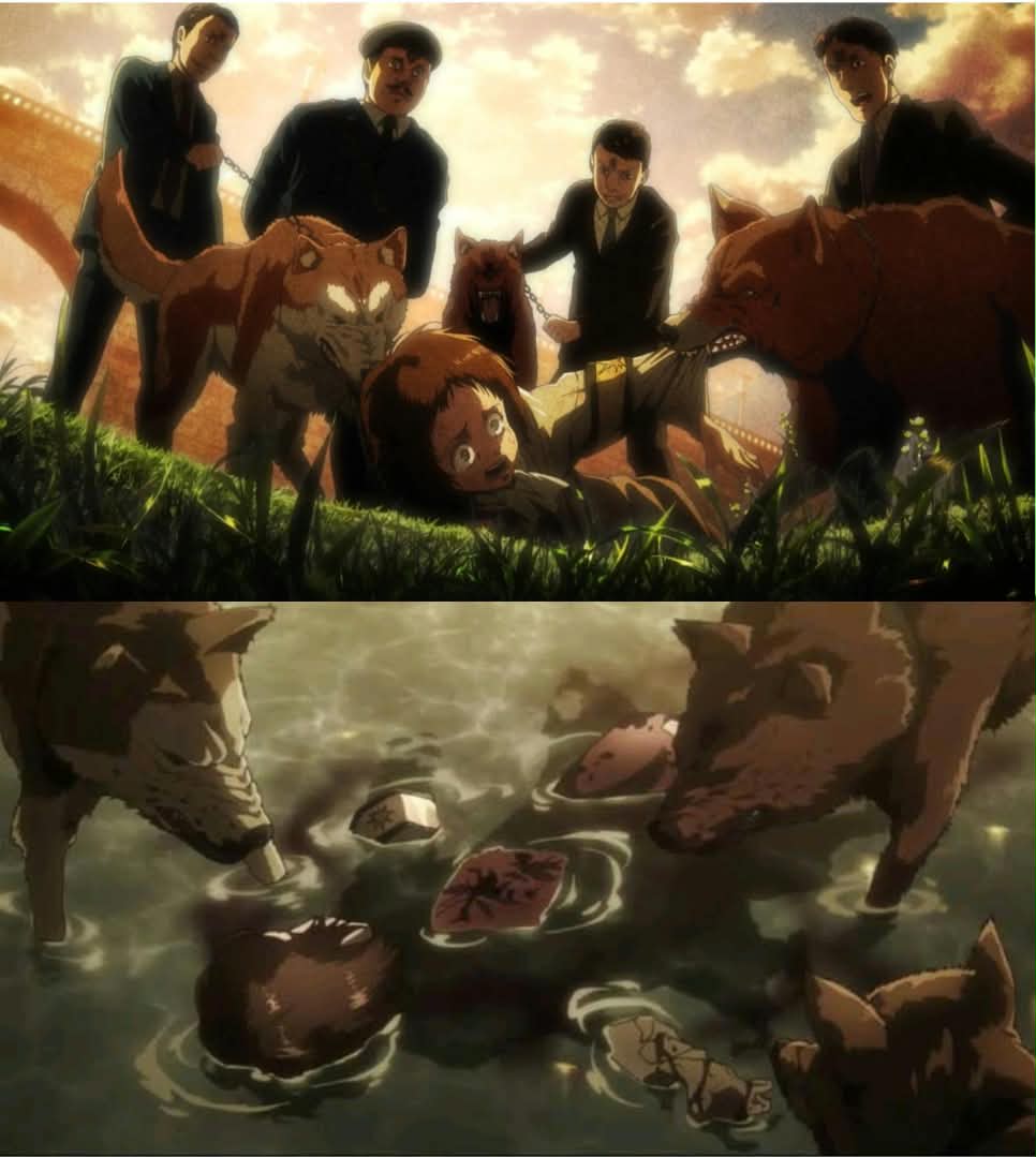 TheBaronEmerald's tweet photo. If you ever feel dumb, remember that people watched AOT and saw the Marleyans feed a child to animals and subjugate the Eldians to a life of torture, but say Eren was wrong for the Rumbling because it was "genocide." https://t.co/FFlluQsdTS