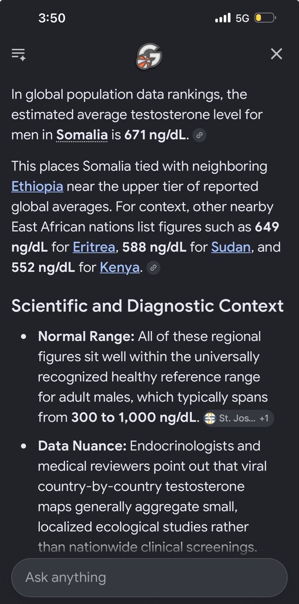 turlycourtesy's tweet photo. @overnev @Steppeman1465 retard I’m not African lmao this chart isn’t even reliable 😭 it doesn’t provide credible sources, sample sizes, or explain how the testosterone levels were measured. somalis and ethiopians also share some dietary habits, lifestyles, and regional similarities, so their average https://t.co/ai1Nf6AYpQ