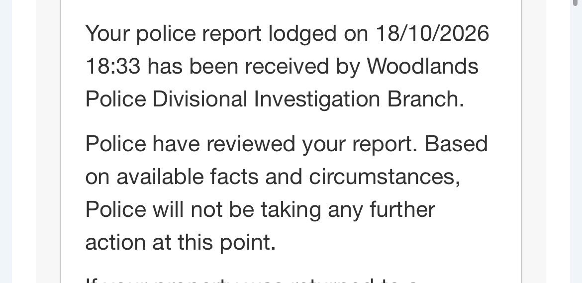 DroshStudios's tweet photo. My bag containing 1800USD, 300SGD, and 5 passports was stolen. I filed a police report, and this was your response??

@SingaporePolice wtf?? https://t.co/iPQTm42HOx