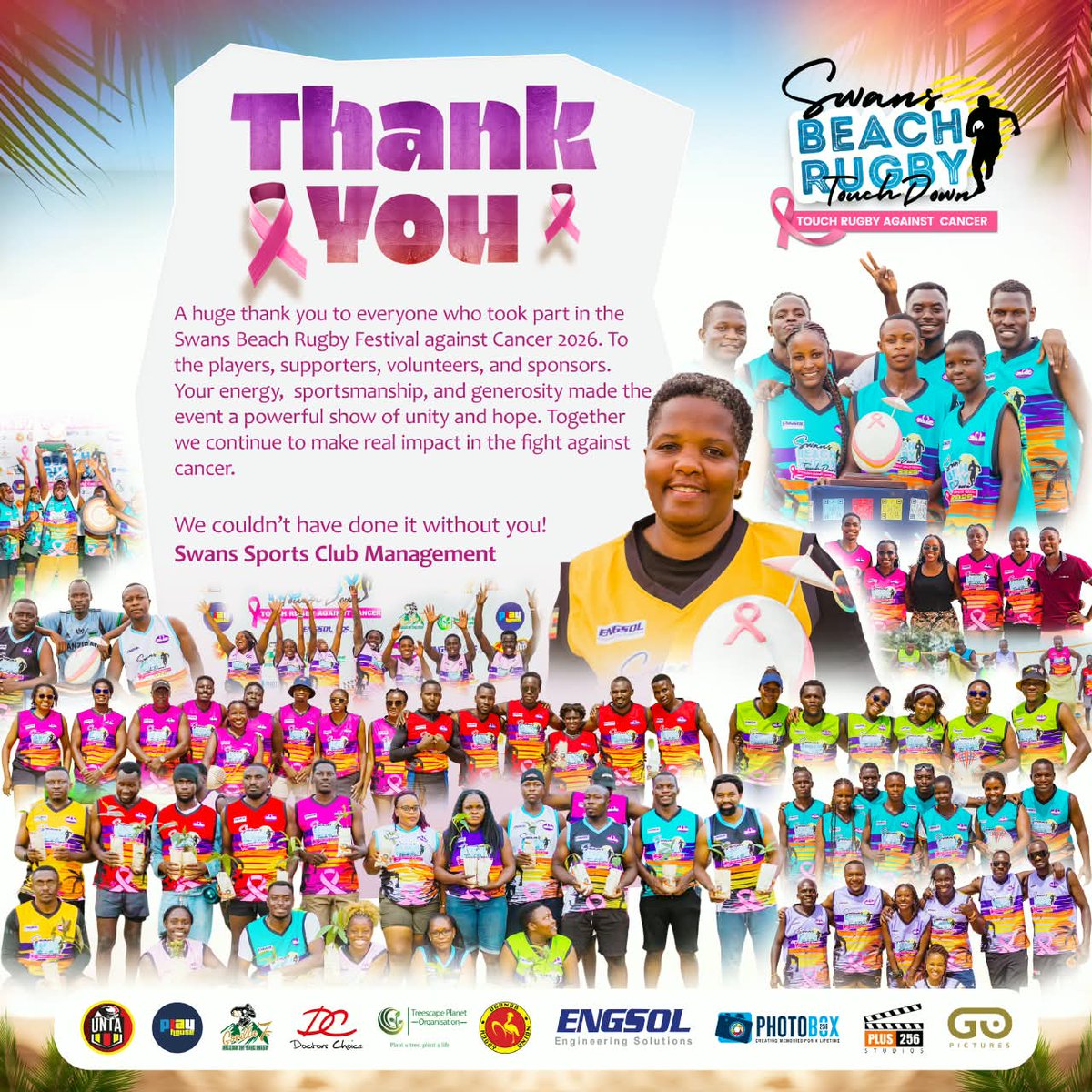 SwansSportsClub's tweet photo. Thankfulness is a must. It was made possible by each one of you offering your support 4 the cause as a player, fan, volunteer, partner, sponsor, media, &amp; medical. @UgandaCancerIns @Engsol_UG @playhouse_256 @TreescapeOrg @Gorilla7s_Kabal @Gopicturesug @photobox256 @UgandaRugby https://t.co/taYWY3Vtnl