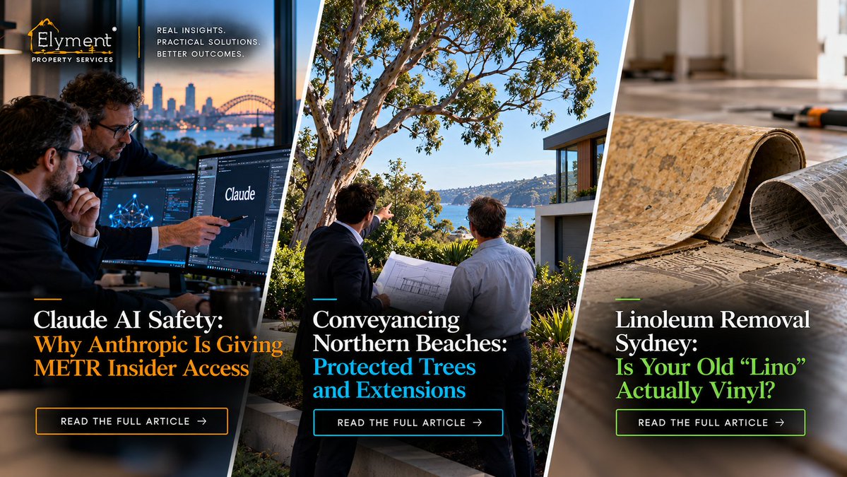 ElymentGroup's tweet photo. Three things worth checking before making a decision 👇

🤖 Claude AI: why give METR insider access?

🌳 Northern Beaches: could protected trees limit your extension?

🧱 Old “lino”: is it actually vinyl, and does the removal quote change?

https://t.co/C0u0Z02o4l

https://t.co/UgMGY5eHU2

https://t.co/9f0jlqNMD9