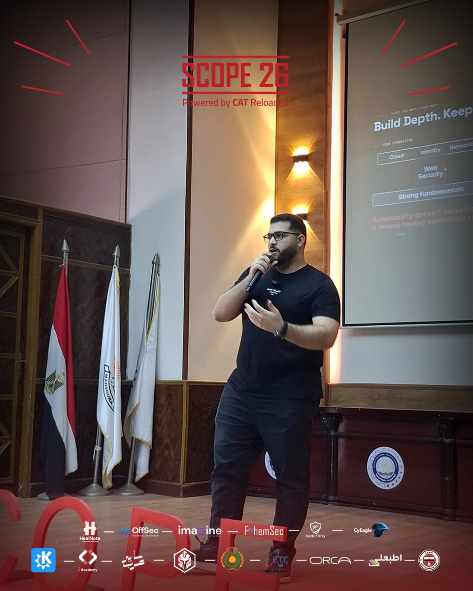 CATReloaded's tweet photo. يوم مليء بالمعرفة والخبرات في SCOPE 26! 

شهد اليوم الأول من SCOPE 26 مشاركة مميزة من نخبة من المتخصصين في مجال الـ Cyber Security، الذين شاركونا خبراتهم وتجاربهم العملية، وفتحوا أمامنا آفاقًا جديدة للتعلّم .
نتقدم بخالص الشكر إلى
 Ibrahim Radi، Mohamed Selim، https://t.co/P34vdkyUKY