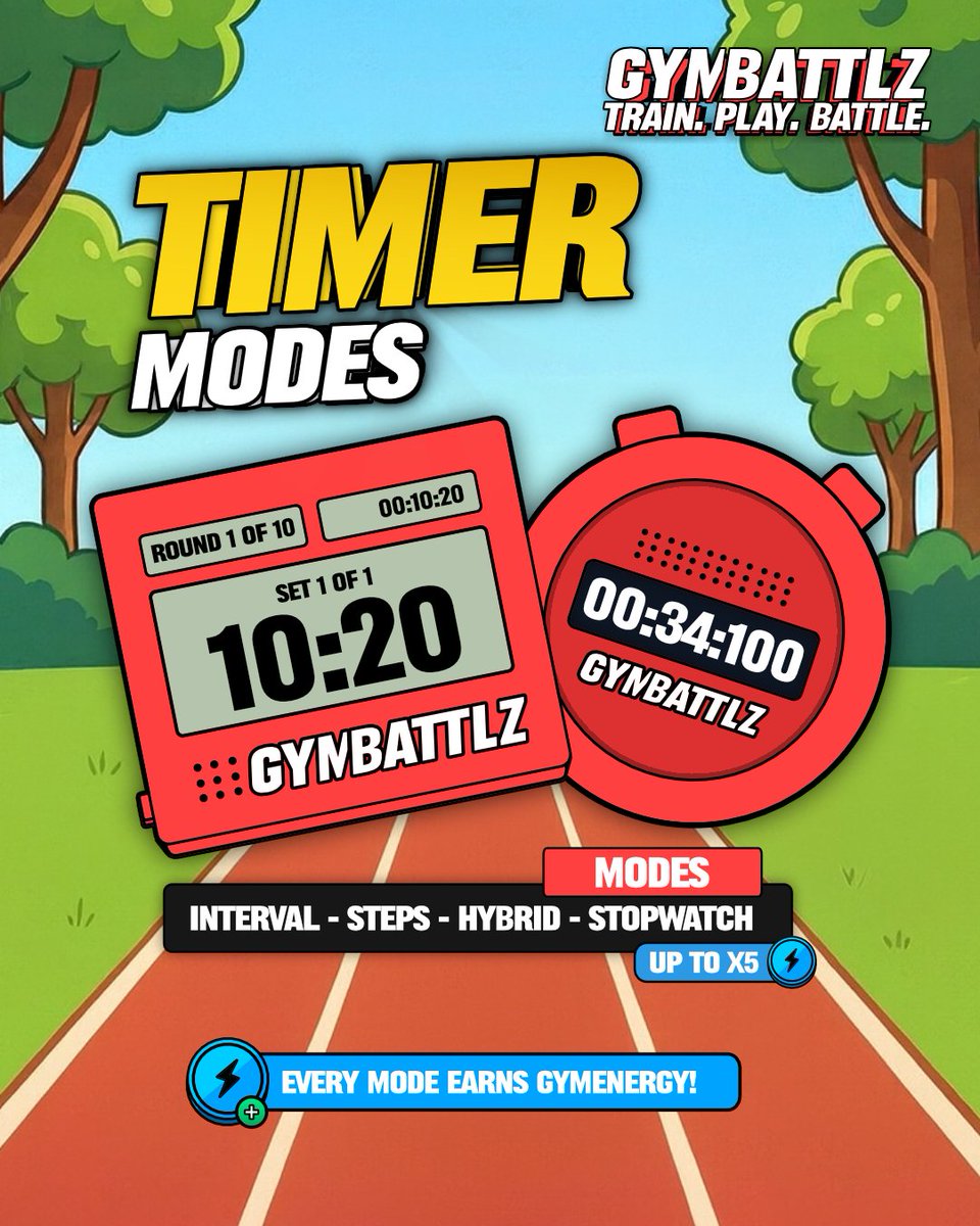 gymbattlz's tweet photo. Four modes. Zero excuses⏱️🔥!
#Interval, #Stopwatch, #Hybrid or #Steps
Train your way and earn GymEnergy in EVERY mode!
Which mode is your favorite💪?
📲 Get GYMBATTLZ on the @solanamobile dApp Store.
#GYMBATTLZ #SolanaMobile #fitnesstimer #timer #Solana https://t.co/K8jWdB1qyr