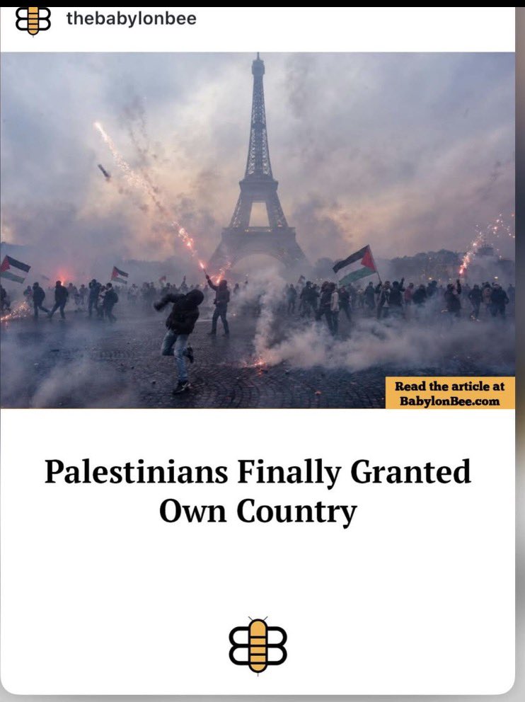 KingDavid9y's tweet photo. Congratulations, @EmmanuelMacron 👏

Palestine finally got its own country… and it turned out to be France.

What a historic achievement. What a sad irony. 💔😭 https://t.co/GGdEilEyVa