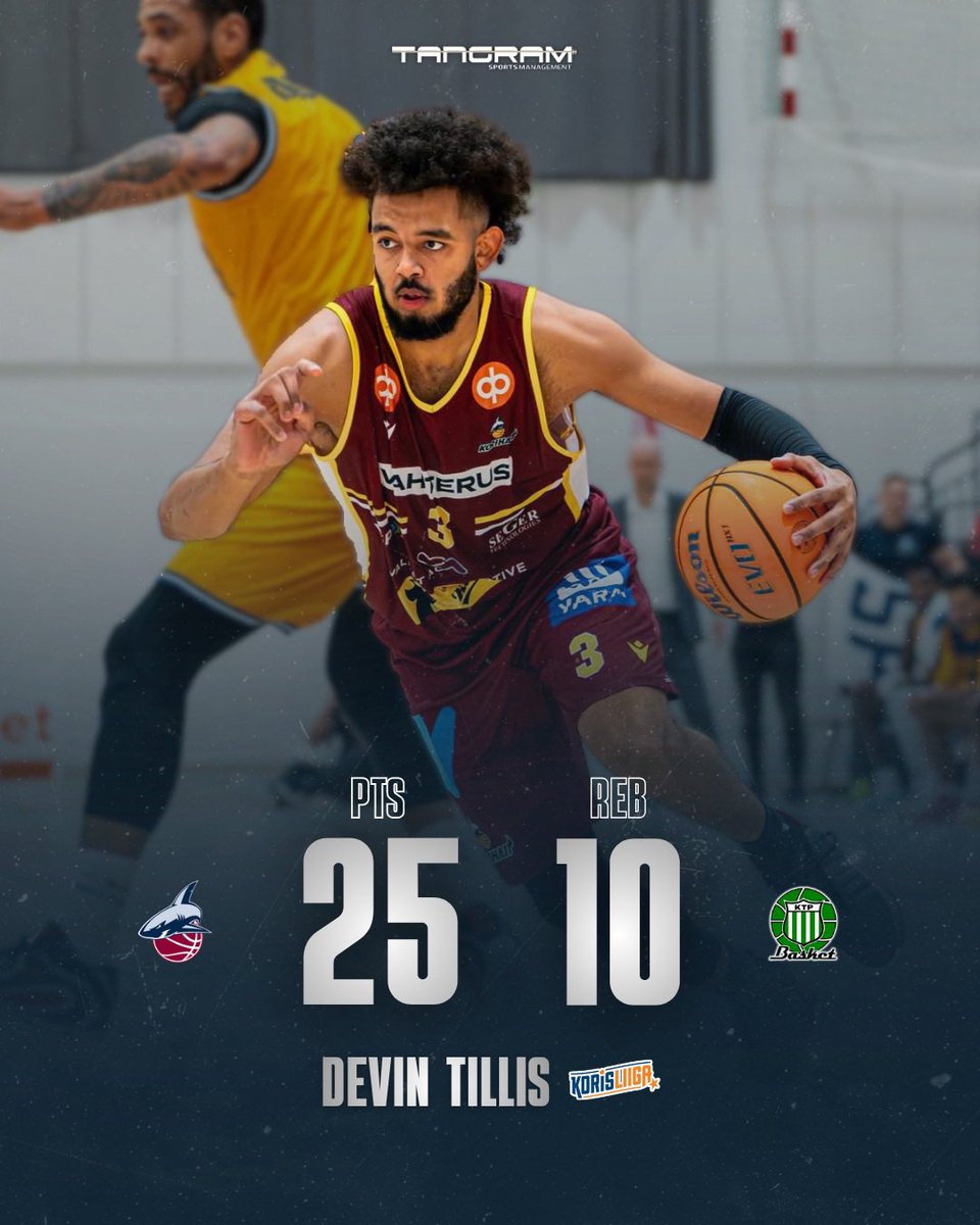 TangramSports's tweet photo. 𝗗𝗘𝗩𝗜𝗡 𝗧𝗜𝗟𝗟𝗜𝗦 recorded a double-double for @Korihait against @KTP_Basket in @Korisliiga 

🔘 25 points
🔘 11/16 FGs
🔘 10 rebounds 

#TangramSports
#FollowYourDreamsWithUs https://t.co/u0f3n57G7E