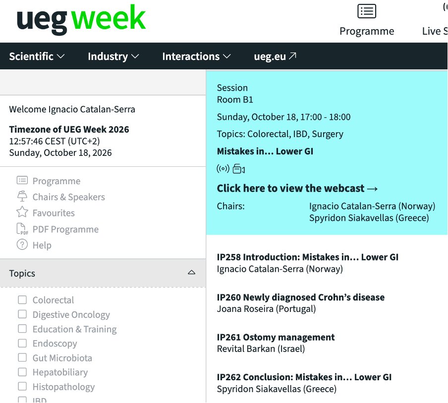 ign76's tweet photo. ❇️ See you later today for a new "Mistakes in Lower GI" session at @UegWeek 26 Barcelona

Practical approaches to Newly disgnosed Crohn´s patients and Ostomy management. Join the conversation!

Welcome! 🖐️ https://t.co/VhZ9Ar3Hn4