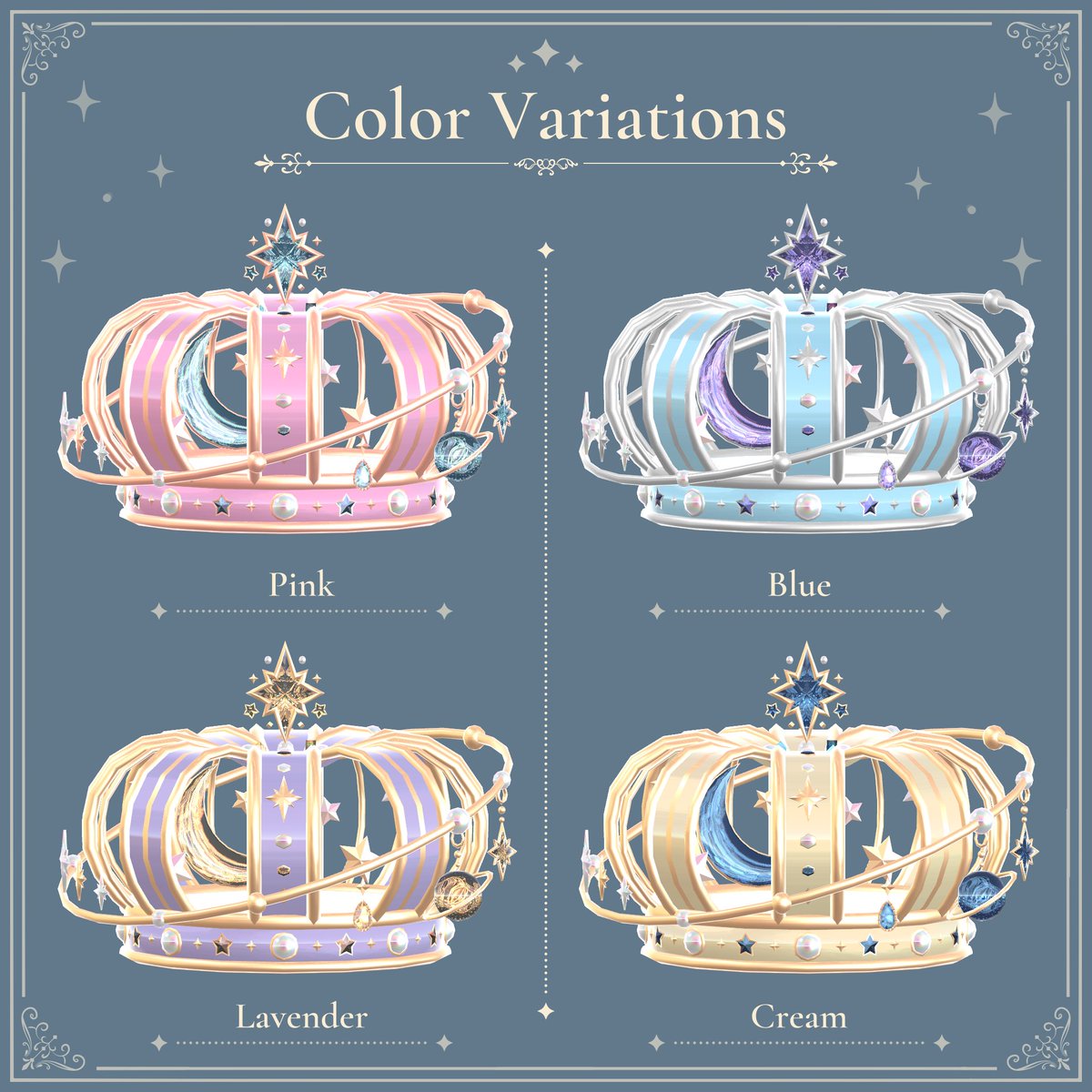 NamimiLumina's tweet photo. 🌙【新作】👑

星の軌道をイメージしたリングをあしらい、
王冠の中に月と星を閉じ込めたクラウンを公開しました

🪄 PhysBoneでリングやチャーム、月と星が揺れます
🎨 ミッドナイト・ラベンダーなど全10色（全色はBOOTHへ）
💰 価格：500円

▼BOOTH
https://t.co/MPlvYnLtD7

#VRChat #ナミミルミナ https://t.co/0MNj4e7YdU